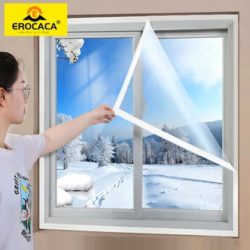 EROCACA סרט חם בחורף חלון בידוד חום סרט דביק רירית מגן אנרגיה שקוף רך סרט זכוכית