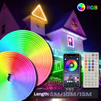 RGB LED אור ניאון 5/10/15 מטר גמיש רצועה עמיד למים סיליקון אורות 108leds עם אפליקציה של שליטה מרחוק החדר תאורה אחורית Decoratio
