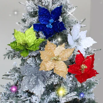 28cm נצנצים חג המולד מלאכותי גדול פרחים, עץ חג המולד קישוטים עבור זר אביזרים הביתה שולחן שנה חדשה קישוט