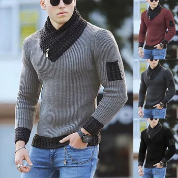 2021 חדש אירופאי ואמריקאי גברים צעיף צווארון הסוודר לסרוג סוודר ארוך שרוול סוודר גברים לשלב סוודר מעיל