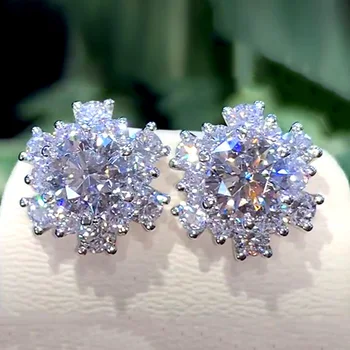 Ne'w AAA זרקונים עגילים לנשים בצורת פרח האירוסין לחתונה עגילים באיכות גבוהה צבע כסף תכשיטים