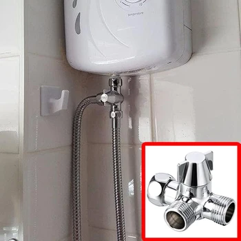 צינור מקלחת מפצל פליז 3. דרך המוביל 1/2 אינץ ' יד מקלחת T מתאם מים שסתום משטח אלקטרוליטי 180° סיבוב מתג