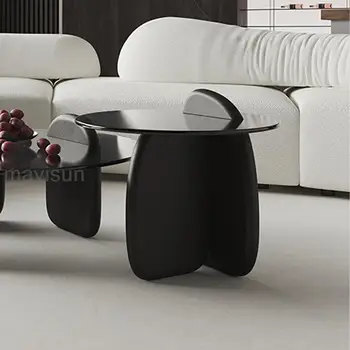 מודרני מינימליסטי מיני שחור שולחנות קפה מעץ מלא מעצב זכוכית משוריינת שולחנות קפה עגולים Muebles הרהיטים בסלון