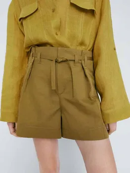 נשים 2023 אופנה חדשה קפלים תחרה לקישוט מזדמנים מכנסיים קצרים בציר גבוהה המותניים צד כיסי רוכסן נקבה מכנסיים קצרים Mujer