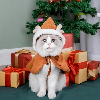 חג המולד לחיות מחמד סנטה Cosplay אייל תחפושת כלב גור ברדס מעיל בגדי קטיפה רכה גלימה חמה תלבושת עבור כלבים קטנים חתולים תחפושת