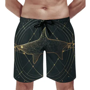 כריש לוח מכנסיים קצרים אסטרו גיאומטריה מינימליסטי אמנות מצחיק קצרים חוף אדם מותאם אישית רץ מהר יבש החוף גזעי רעיון מתנה