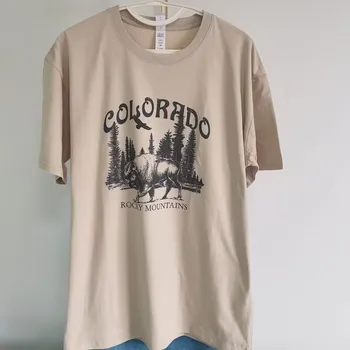 קולורדו-70 רטרו גרפי טיז הלבן Tees קיץ מזדמן מנופחים טי נשים בסגנון רטרו חולצה נופש חוף החולצה