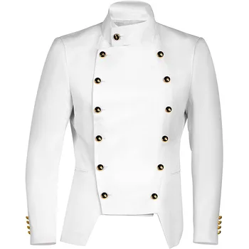 2023 שחור לבן קוריאני אופנה כפול עם חזה Steampunk החליפה Mens ז 'קט מימי הביניים, גותי וינטג' קטים