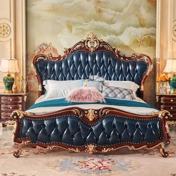 חדר שינה מודרני אסתטי מיטת עץ נורדי תאום מיטת קינג סייז עור אמיתי יוקרה ליטו Matrimonialev ריהוט הבית