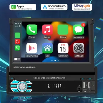 7 אינץ רדיו במכונית היפוך מצלמה CarPlay Android Auto מערכת שמע ב-Bluetooth תואם נגן מולטימדיה USB Audio Output RCA