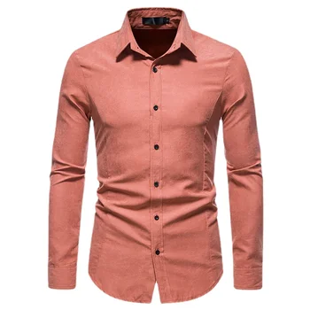 גברים של סלים חולצות שרוול ארוך כפתורים מוצק צבע החולצה.