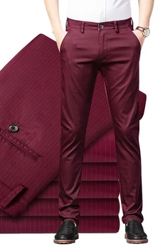 2023 אביב שמלה מכנסיים עם פסים גבר גבוה המותניים ישר Slim Fit גברים של מכנסיים שטוח חאקי שחור עסקים המכנסיים A59