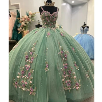 ANGELSBRIDEP אור ירוק מתוקה הטקס שמלות 16 מתוק סקסי Off-הכתף אפליקציה תחרה, פרחים יום הולדת שמלות נשף