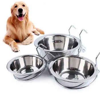 מתכת כלב מחמד קערה הכלוב ארגז Slip שאינם תלויים אוכל צלחת מים מזין עם וו Stainles פלדה BPA חינם קיבולת גדולה עמיד