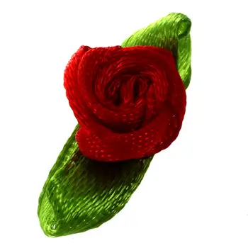 100pcs מיני סאטן הסרט רוז פרח עלה עיצוב חתונה אפליקציות תפירה DIY ראשי צבע:אדום