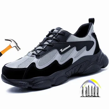 קל משקל נעלי בטיחות עבור גברים אנטי-ניקוב מגן לנשימה נעלי עבודה נעלי בטיחות עם בוהן פלדה אנטי להחליק מגפיים