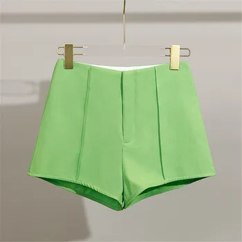 אביב/קיץ חדש ירוק פשוט ישר מכנסיים קצרים חופשי גבוהה המותניים תכליתי בבית חם מכנסיים מזדמנים מכנסיים לנשים