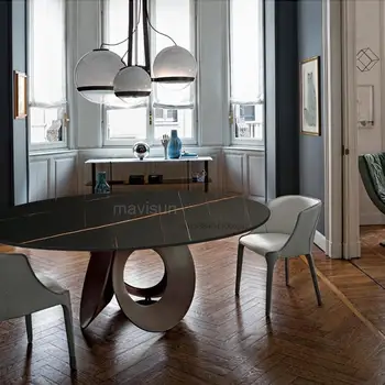 הסגנון האיטלקי אור יוקרה סביב שולחן האוכל עם הפטיפון מקורה ריהוט מטבח מודרני מינימליסטי השולחן 6 מושבים