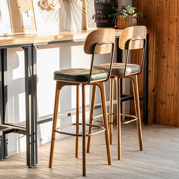 נורדי עץ מלא בר כסאות ריהוט למטבח האמריקאי רטרו בר כסאות בר שרפרף יצירתי משענת מסעדה כסאות גבוהים B