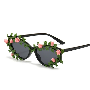 2023 חדש פרח דקורטיבי משקפי שמש לנשים נשף מסיבת משקפיים DIY אופנה היפ הופ משקפי שמש בציר משקפי שמש