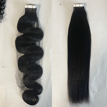 עור בכריכה תוספות שיער אדם גוף גל 14-30inch מונגולית רמי דו צדדית דבק בעוד יקי מתולתל PU תוספות שיער