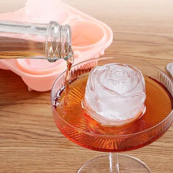 רוז קרח תבניות 3D גדולים קרח מגשי לעשות 4 ענק פרח חמוד בצורת קרח גומי סיליקון כיף גדול כדור קרח להכנת וויסקי