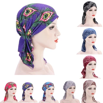 חדש לנשים מודפס קשיו פרח כיסוי הראש מראש קשורה מטפחת ראש מיידי Hijabs המוסלמים טורבן כובע כיסוי הראש כובע אביזרים לשיער