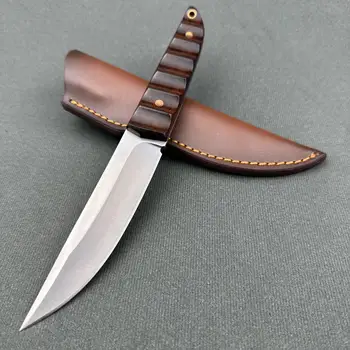 עבודת יד Bushcraft סכין קבוע D2 פלדה אדום אלגום עם נדן עור פרמיה עבור גברים מתנות הישרדות סכין ציד חיצוני
