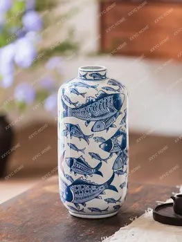 כחול ולבן פורצלן אגרטל קישוט קישוט הסלון החדש בסגנון סיני הביתה פרח מיכל