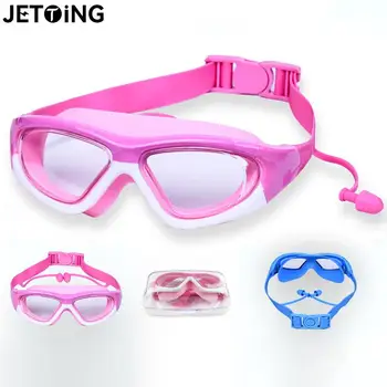 הילדים לשחות משקפי ילדים 3-14Y חזון רחב אנטי ערפל, אנטי-UV הבריכה משקפיים עם אטמי אוזניים ספורט תחת כיפת השמיים, צלילה Eyewear