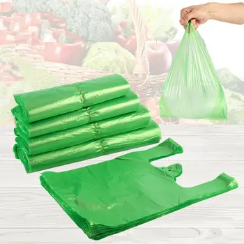 100pcs ירוק שקית פלסטיק חד פעמיות וסט תיק עם ידית בסופרמרקט קניות לסחוב את התיקים המטבח חי נקי אריזות מזון