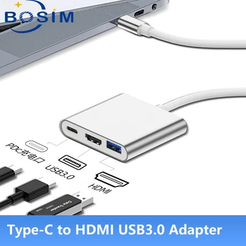 4K סוג C מתאם HDMI USB3.0 רכזות משטרת מטען תחנת עגינה עבור מחשבים ניידים PC טבליות צג טלוויזיה מקרן