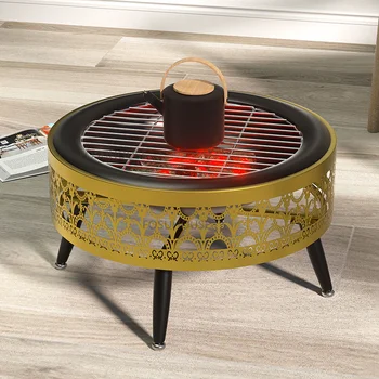 נורדי ברזל בור אש חיצונית תנור החורף מקורה התנור יצירתי פנאי חיצוני ברביקיו ללא עישון פחם תנורים U