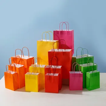 20pcs מוצק צבע קראפט שקיות נייר שטוח התחתונה חנות קניות הובלה אריזה תיק יום הולדת מתנות חג כיס אחסון