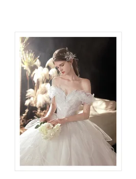 אישית בז ' הראשי שמלת החתונה כוכבים בשמיים הכלה החדשה של אחת כתף גדול נגרר פלאפי חצאית
