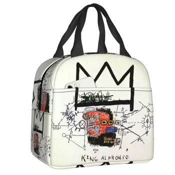 המלך אלפונסו צהריים תיבת לנשים עמיד למים Basquiats גרפיטי תרמי קריר מזון מבודד תיק אוכל לילדים בבית ספר תלמיד