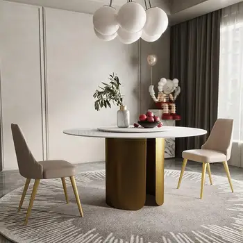 פשוט תאורה מודרניים יוקרה עיצוב רוק לוח שולחן האוכל משק הבית 10 אנשים שולחן עגול מסתובב לבן ריהוט חדר האוכל