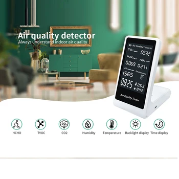 איכות אוויר גלאי פנימי נייד CO2 גלאי רב תכליתי Thermohygrometer הביתה חכמה דיגיטלית איכות האוויר Analyzer