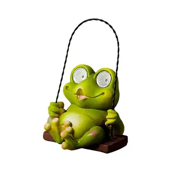 שרף צפרדע המנורה חמוד עיצוב המנורה עם השמש פסלון צפרדע קישוט חיצוני סווינג צפרדע חיה מנורה סולרית על הדשא בחצר פטיו