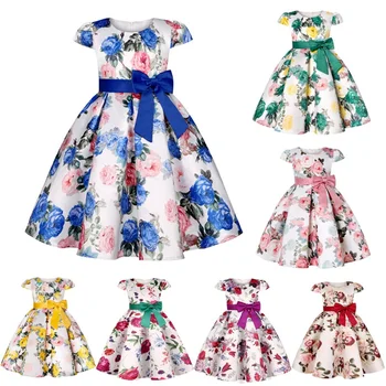 שמלות לילדות של הילדים נסיכה שמלות מודפס עם דפוס פרחים לקיץ