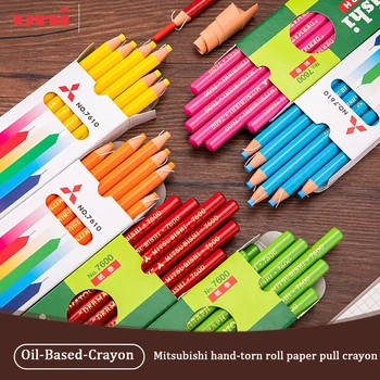 Uni 12pcs/סט רך בעיפרון צבעוני יפני על בסיס שמן יד לקרוע נייר עפרון למשוך קו לא חדות הצבעים על מתכת, קרמיקה, עץ