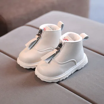 בנות החורף מרטין מגפי אופנה קוריאנית PU, נעלי עור עבה וחם קטיפה מגפי שלג עבור ילדים צעירים
