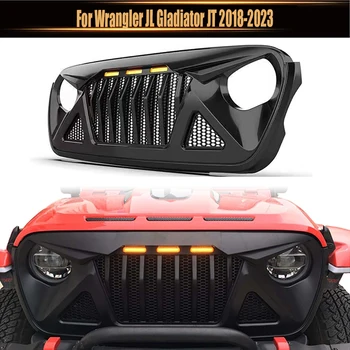 עבור רנגלר JL גלדיאטור ג ' יי. טי 2018-2023 עם אור LED שונה ABS מירוץ גריל המכונית הפגוש הקדמי גריל עם רשת להכניס מתאים