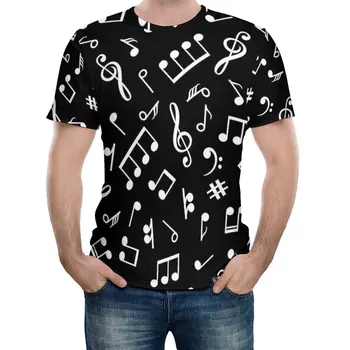 מוסיקה הערות חולצה שחור-לבן כיף חולצות או הצוואר Harajuku חולצת טריקו החוף גברים דפוס מקסימום גודל פלוס 6XL
