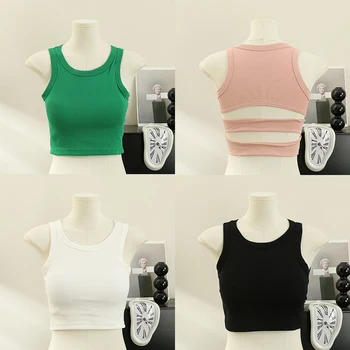 שיק גופיה עם נבנה בחזייה מוצק צבע Off-הכתף גזורה O-צוואר מזדמנים קיץ Camis הנשי קוריאני אופנה Dropshipping